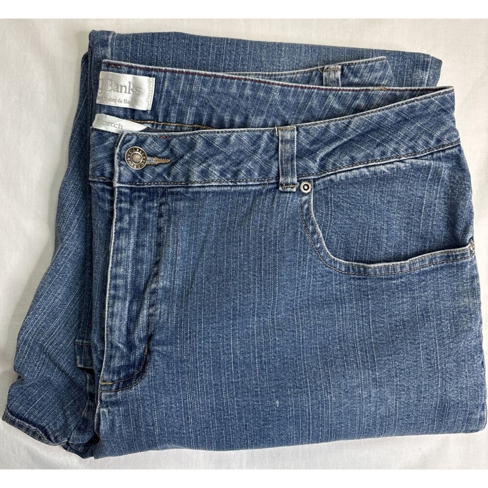 C.J. Banks Stretch Medium Wash Flat Front Straight Leg Jeans Women's Size 18W